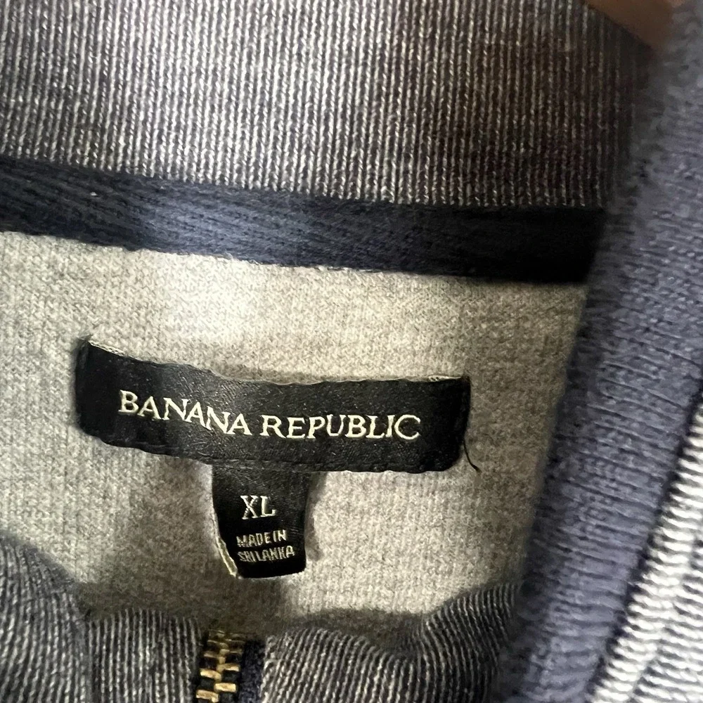 Banana Republic Men's Birdseye Full Zip Sweater‎ Size XL Preppy Gray Navy *READ*